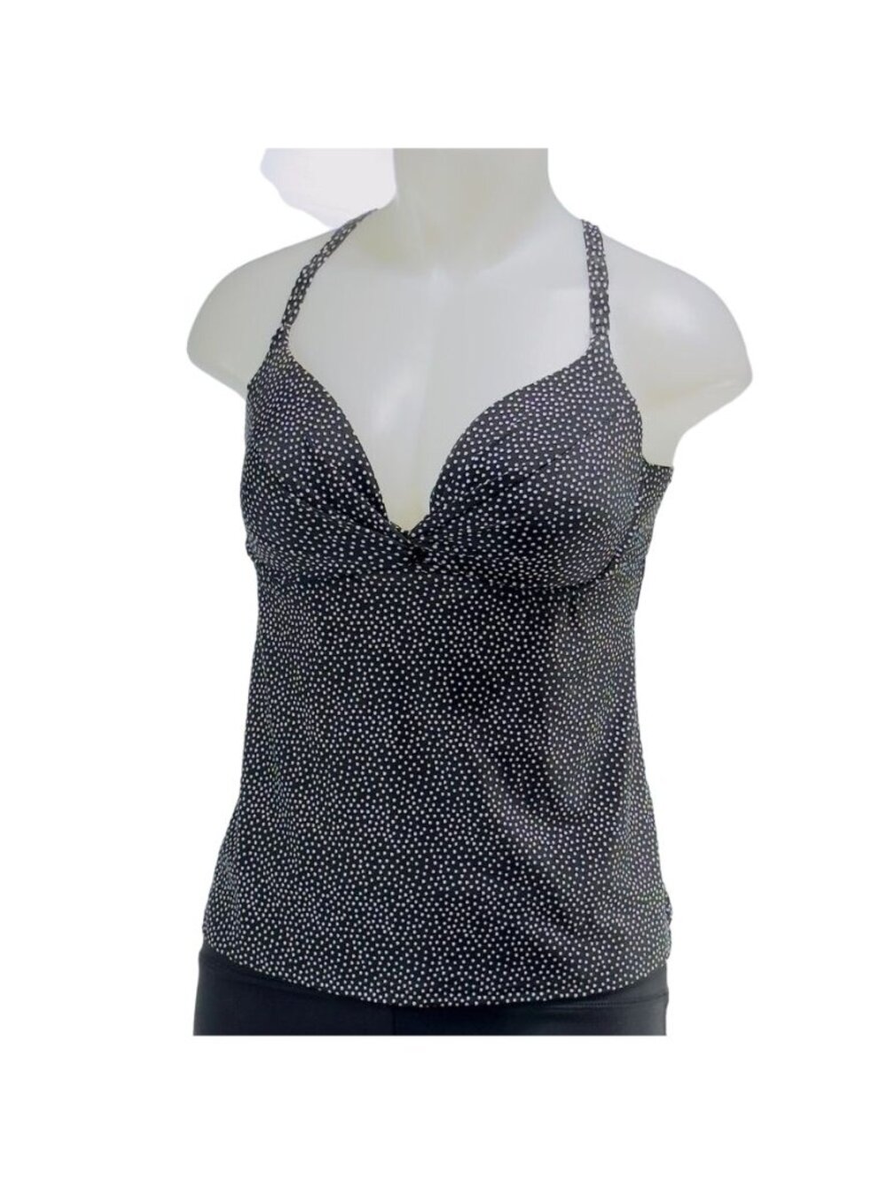 MAIDENFORM Women's Tankini Top Black Polka Dots Built-In Underwire Bra Size 36C